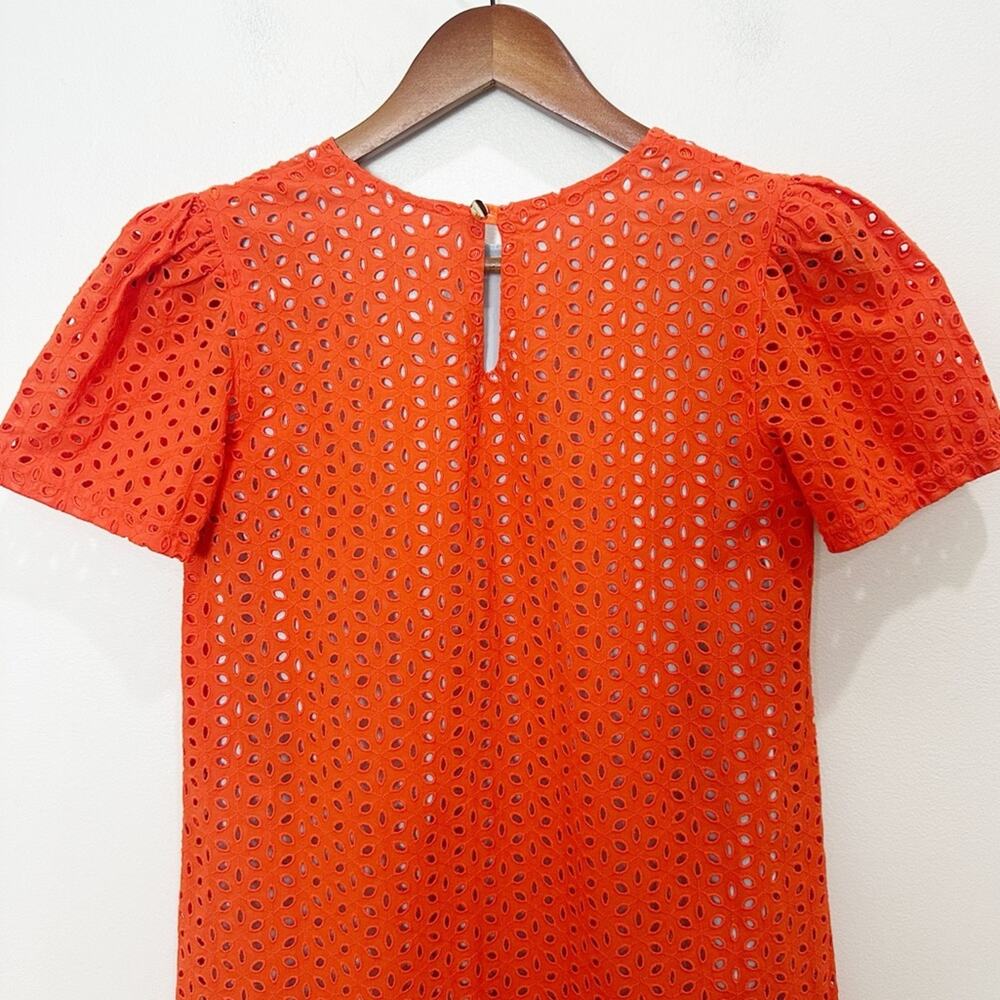 Never A Wallflower Eyelet Puff Sleeve Mini Dress Women’s Size XS Fire Orange - Picture 8 of 10